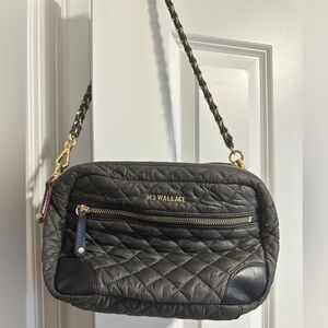 MZ Wallace Quilted Gray Small Crossbody Camera Bag Gold chain extra strap - NEW